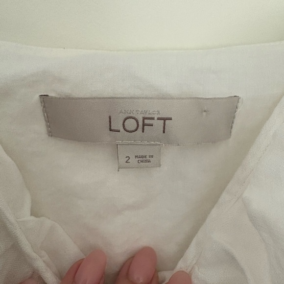 Ann Taylor LOFT White 100% Linen Ruffle Lined Spaghetti Strap Dress - Picture 5 of 8